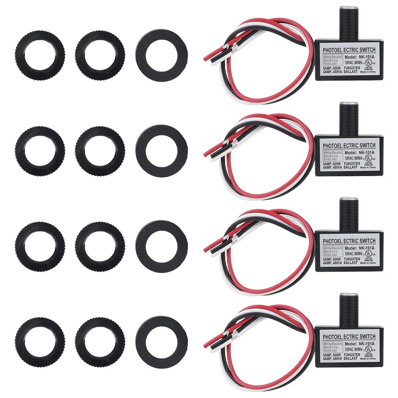 BTFO 4 Pcs 105V-130V AC Photocell Light Sensor Switch with 8 Nuts and 4 Washers, Dusk to Dawn Photoelectric Sensor with Auto On/Off for Outdoor Lighting Street Lights - Image 1